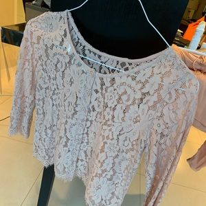 # Pink Floral Lace Top.  Met gala floral themed.